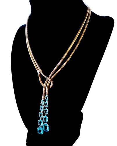 RARE 40'S TRIFARI VERMEIL STERLING DOUBLE SNAKECHAIN RHINESTONE LARIAT NECKLACE - Picture 5 of 9