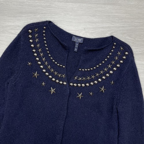 Armani Jeans Dark Blue Wool Cardigan Size 40 - Picture 2 of 8