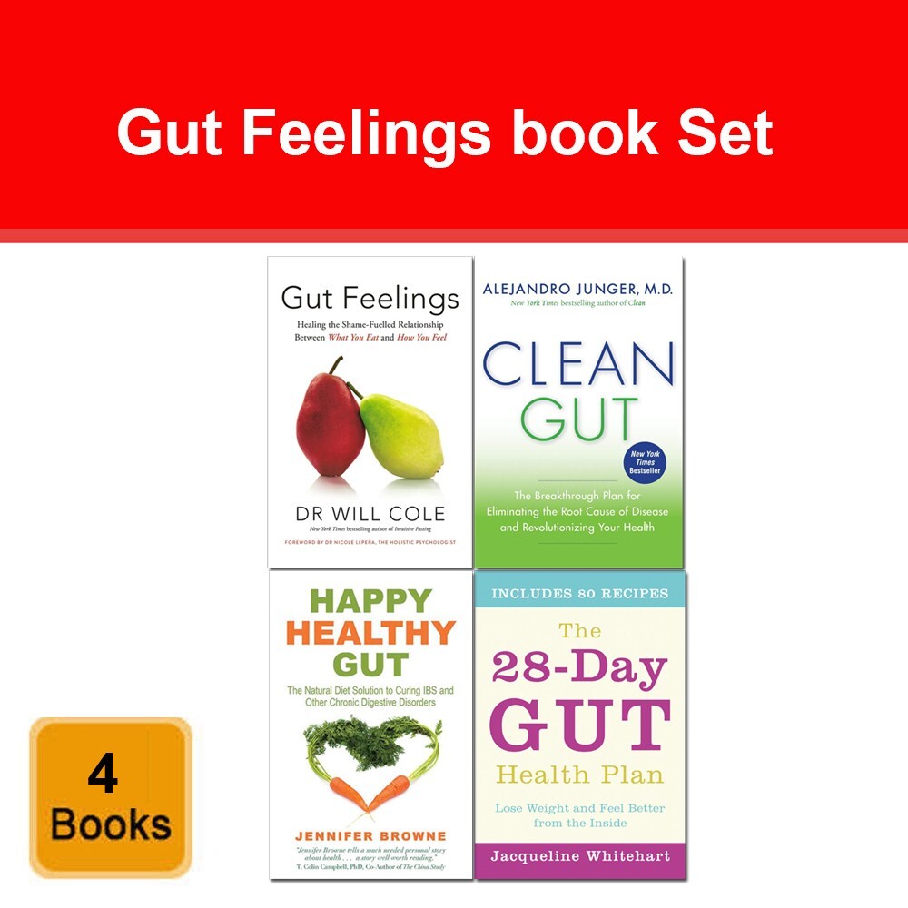 Set 4 Books Gut Feelings, Clean Gut, 28 Day Gut Health Plan, Happy Healthy Gut