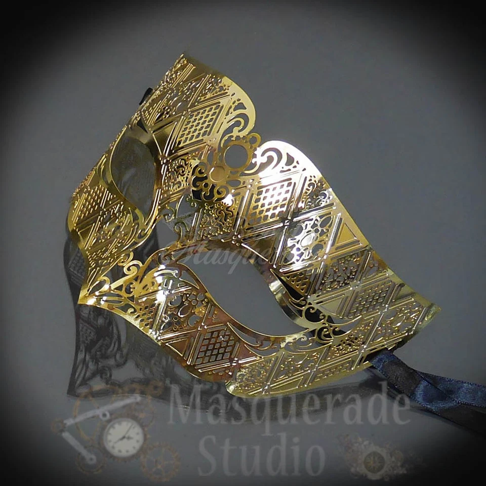 Couples Gold Simplistic and Gold Phantom Costume Party Masquerade Masks Set - Image 3 of 4
