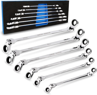 Ratcheting Wrench Set, Extra Long Double Box End Wrench Set，Flex-Head Metric Spa