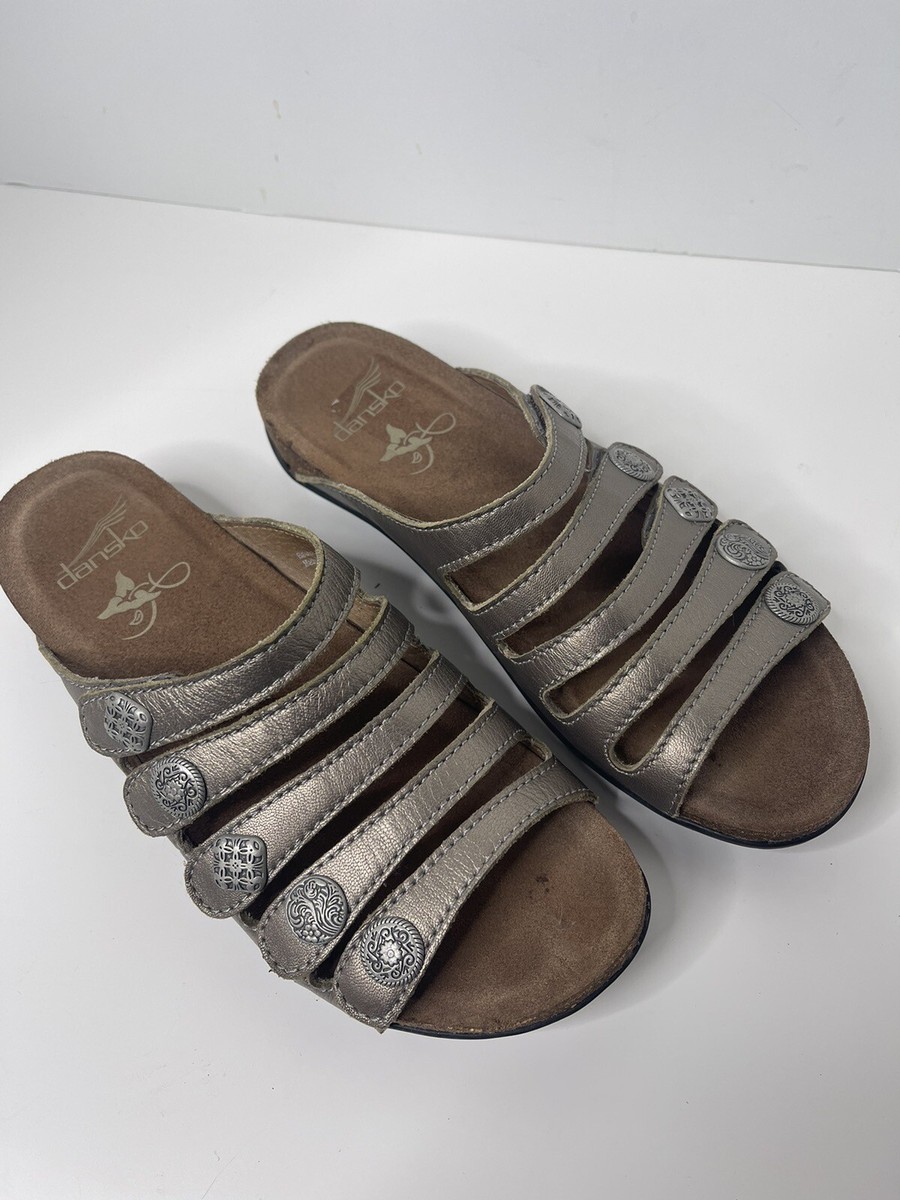 Dansko Janie Slide Sandals Women size 37 bronze Straps Medallion Sandals 