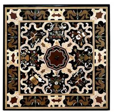 24" Black Marble Room Dining Coffee Corner Table Top Inlay Mosaic Home Decor k11