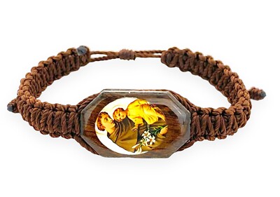 St Anthony Brown Corded Bracelet Wood Charm Pulsera San Antonio