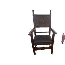 ANTICO TRONO  POLTRONA  NOCE NEORINASCIMENTO SEDUTA PELLE BUFALA