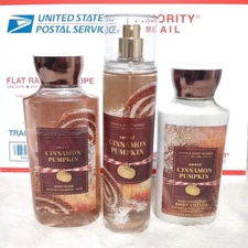 Bath & Body Works Sweet Cinnamon Pumpkin Body Mist Shower Gel & Lotion Set of 3