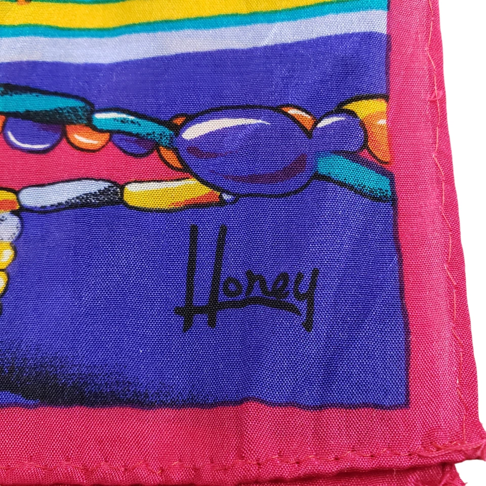 Bufanda de seda para mujer Honey motivo de cuentas a rayas multicolores 10/50" seda Japón Foto 3 de 4