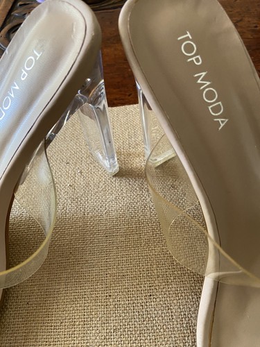Top Moda Womens Clear Strap Block Heel Sandals Slip On - Picture 2 of 7