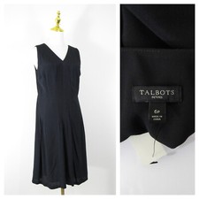 Talbots Womens Petite Solid Black Pleated A-line Fit Flare V Neck Dress 6P $149