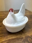 Vintage Nesting Chicken Dish Milk Glass