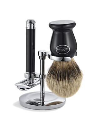 Mühle Classic Black Safety Razor, Silvertip Badger Brush & Muhle Razor Stand
