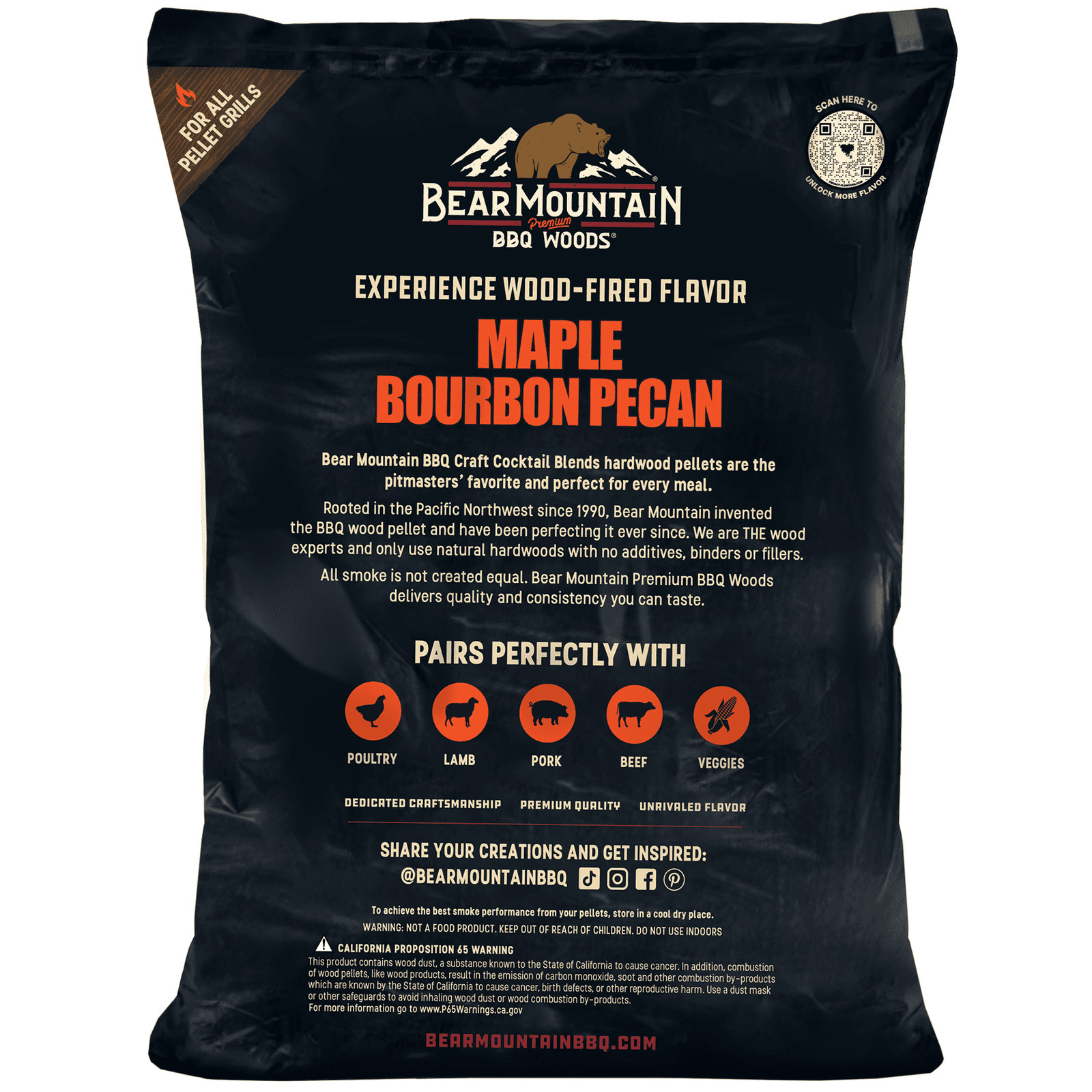 Bear Mountain Premium BBQ Woods Maple Bourbon Pecan BBQ Wood Pellet, 20lb, 3 Bag