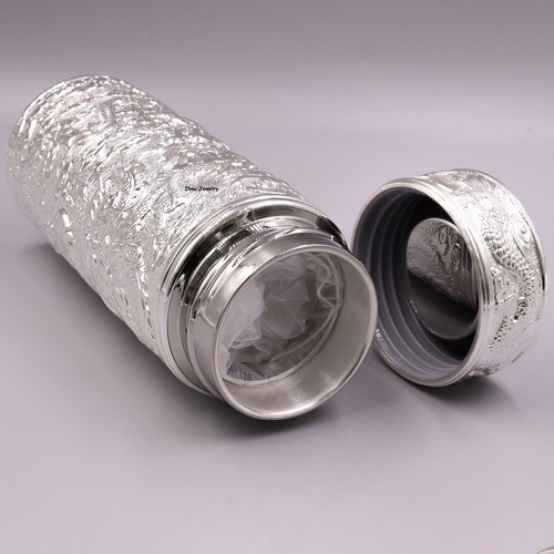 Borraccia in argento massiccio S999 Lucky Dragon bottiglia acqua calda 75 g 5,5 pollici H - Foto 3 di 9