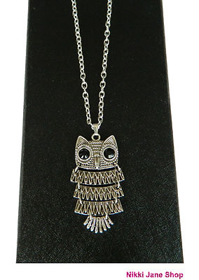 Retro Articulated Silver Owl Pendant 