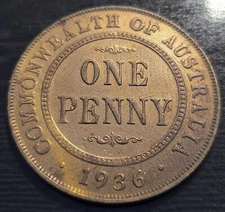 1936 Commonwealth Of Australia One Penny King George V Low Mintage