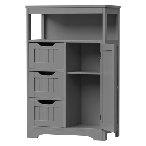 Bathroom Floor Cabinet Wooden Storage Organizer w/3 Drawer Adjustable Shelf Grey - Picture 19 of 24
