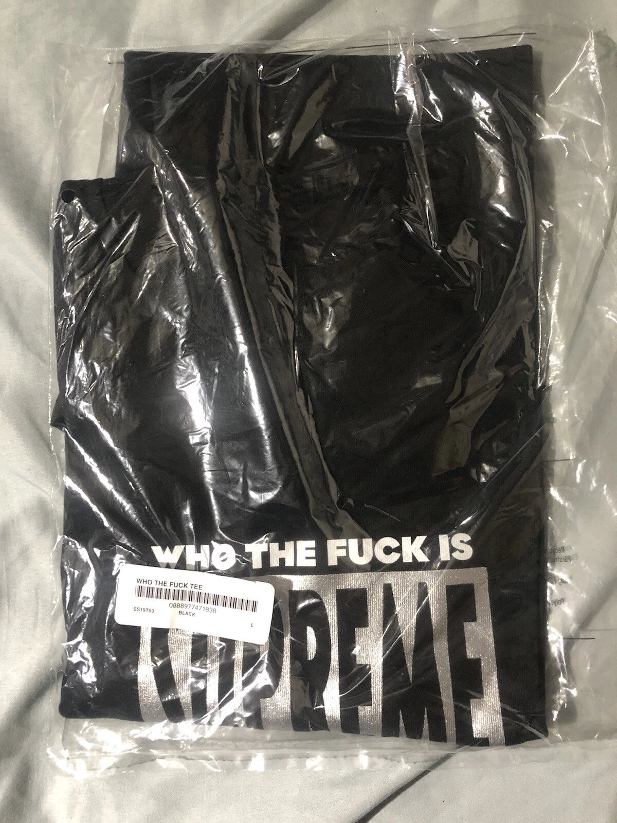 Tee shirt noir argent Supreme Who The F**k taille Grand L SS19 Bogo