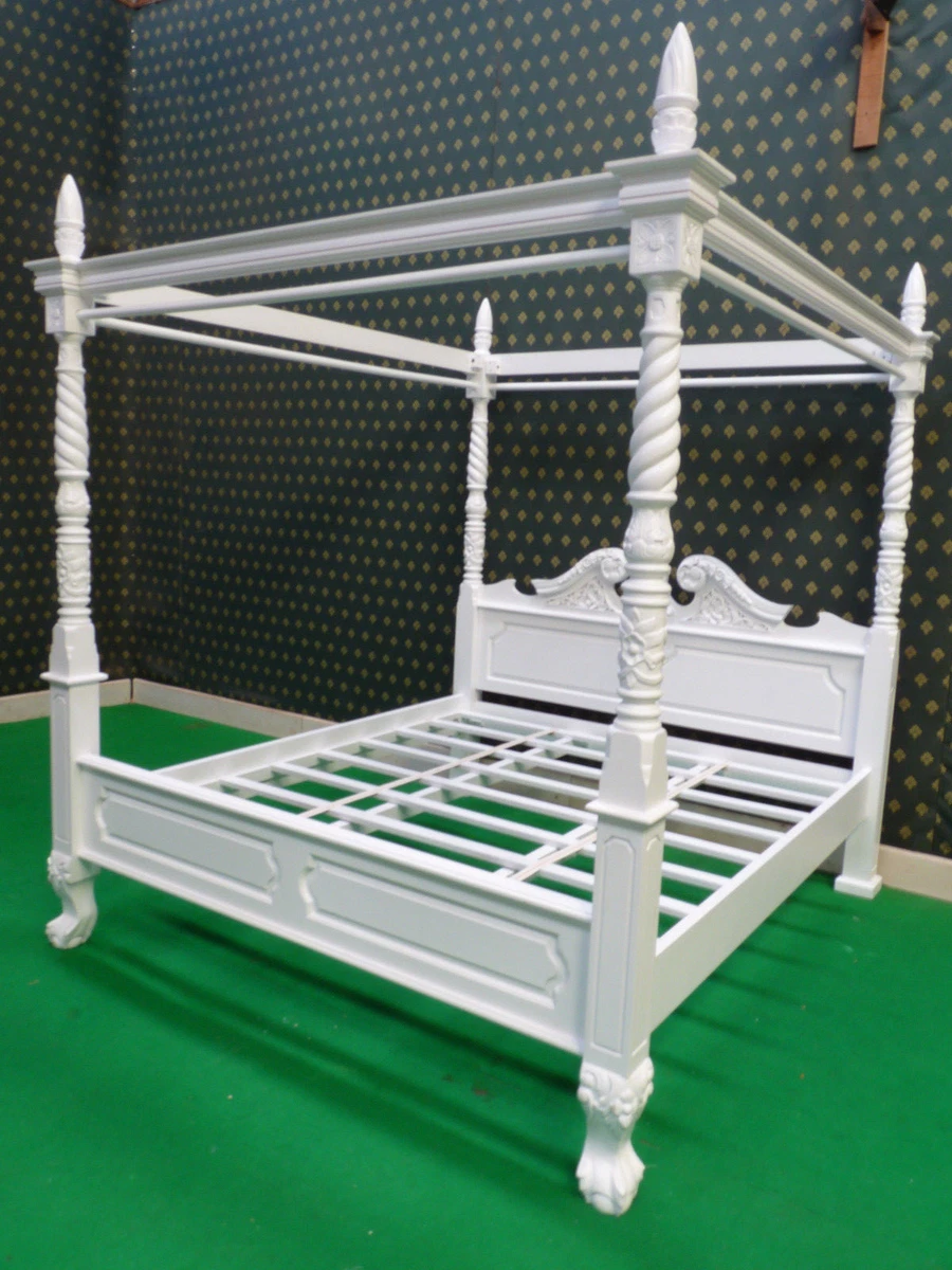 White queen sales canopy bed frame
