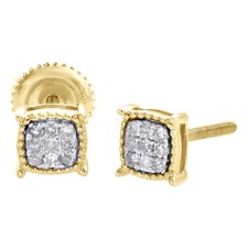10K Yellow Gold Diamond Square Cluster Studs 5.50mm Screw Back Earrings 1/10 Ct.