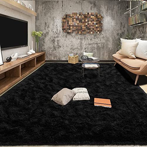 Super Soft Fluffy Rug for Bedroom, Modern Shaggy Rug Fuzzy 4 x 6 Feet Black - Picture 8 of 8