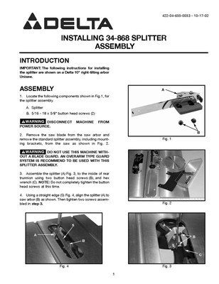 #ad #ad Delta Rockwell 34 868 Unisaw splitter assembly Instructions $20.24