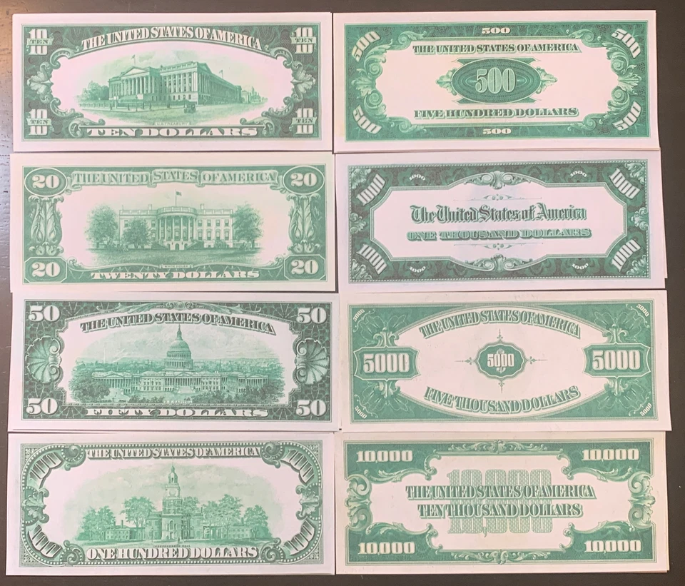 Reproduction Set 1928 Gold Certificates $10-$10,000 Notes USA Read Description!! - Image 3 of 4
