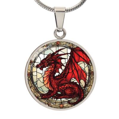 Red Dragon Engraved Necklace - Unique Jewelry for Dragon Lovers