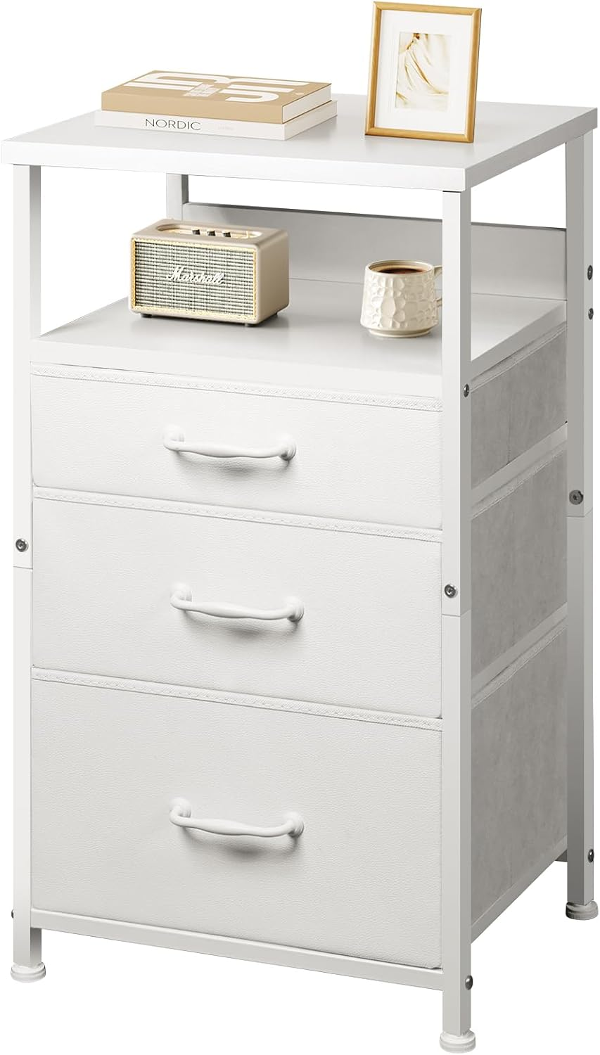 Modern Nightstand with 3 Fabric Drawers, Open Shelf, and Compact End Table Design-image