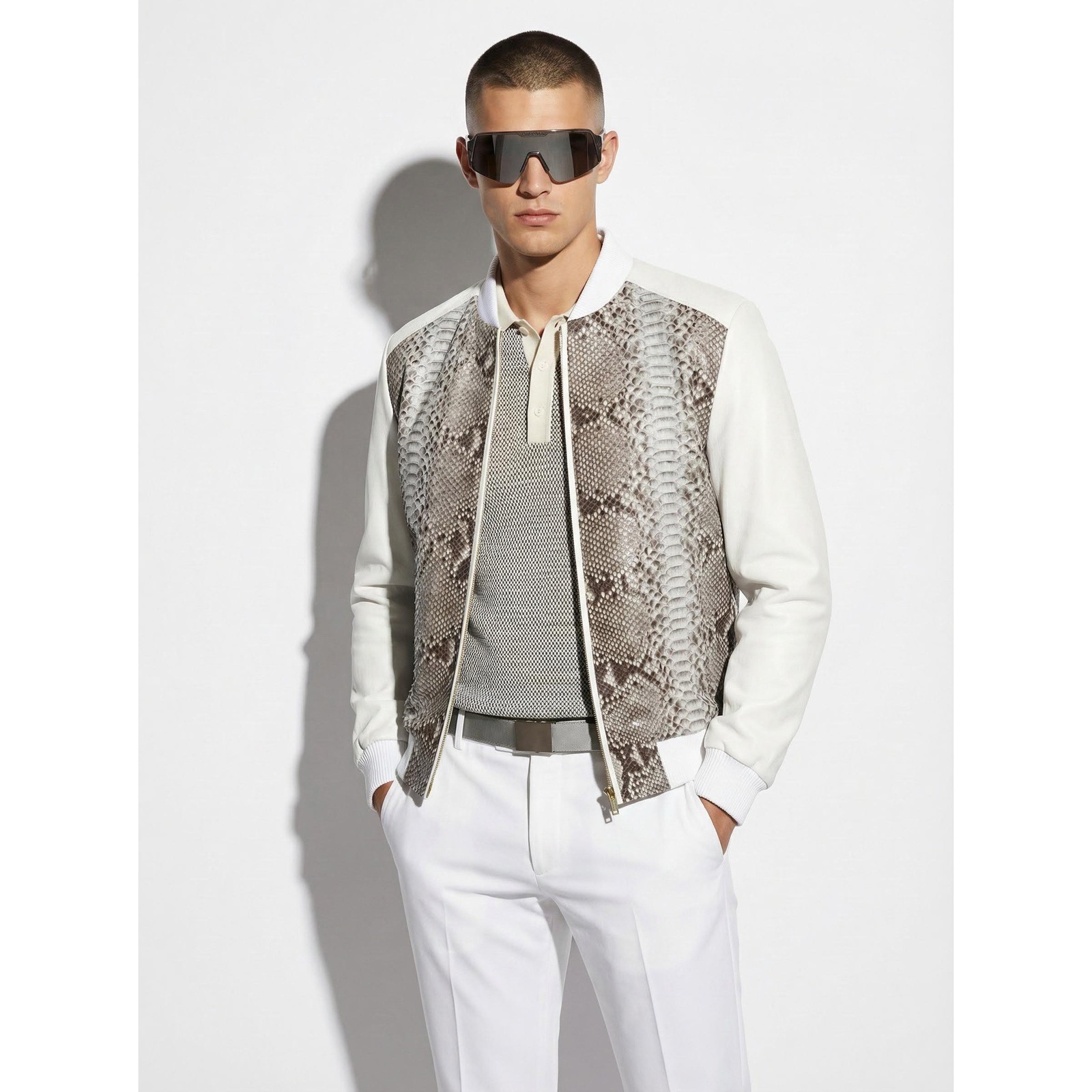 Luxury Genuine Python Skin & Lambskin Leather Bomber Jacket – Handmade Designer