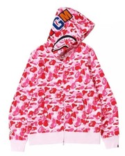 A Bathing Ape Shark Pink Camo Fleece Full Zip Hooded Hoodie Size S