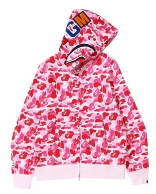 A Bathing Ape Shark Pink Camo Fleece Full Zip Hooded Hoodie Size S