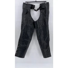 ALPHA CYCLE GEAR Men's Black Leather Vintage Motorcycle Chaps SZ 34