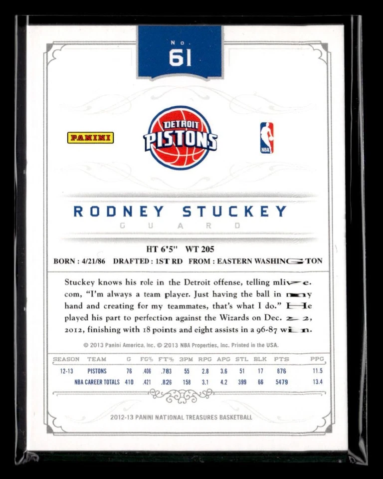 2012-13 National Treasures Rodney Stuckey #61 /99 - Image 2 of 2