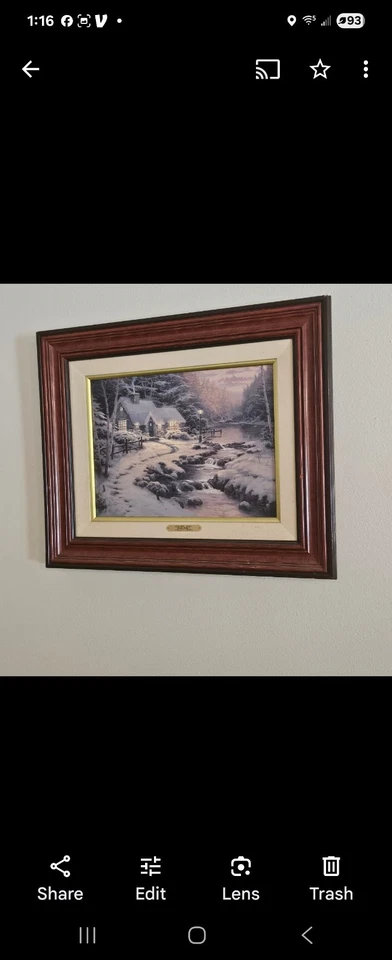 Thomas Kincade Painting "Evening Glow" With Certificate 12" X 16" $425 OBO - Image 2 of 3