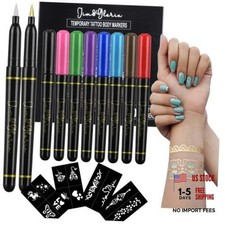 Skin Markers Temporary Tattoo Pen 10 Colors with Gold and Silver, Fake Body