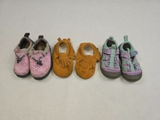 Baby Girl Shoes Lot 3 Pairs Size 5 Sneakers Brown Suede Moccasins Purple Sandal