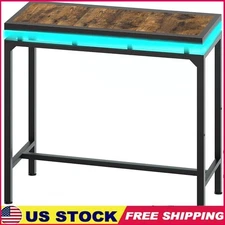 LED Bar Table W/ Bluetooth Lighting Pub Counter Height Desk Gaming Metal Frame