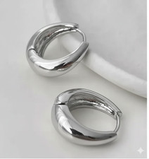 Women's 14K White Gold Plated Classic Small Chunky Huggie Hoops Mini Earrings