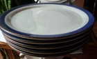Lot of 6 Knabstrup Stentoj Blue Rim Speckled 10-1/2" Dinner Plates Denmark — photo 3