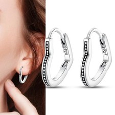 PANDACH 925 Sterling Silver Tiny Heart Shaped Hoop Earrings For Women Jewelry