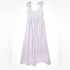 American Eagle Lilac High Slit Midi Sundress (Size L) Scoop Neck Bow Tie Straps