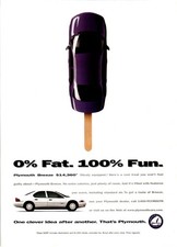 1997 Plymouth Breeze Print Ad White 4-Door Sedan Purple car on popsicle stick