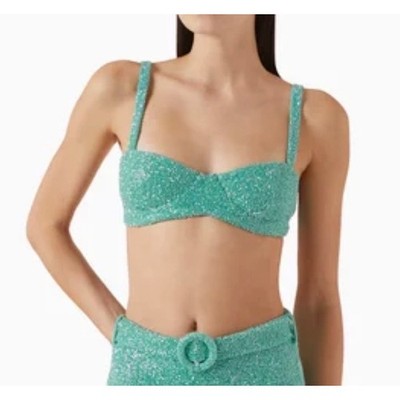 Oceanus Daphne Beaded Bikini Top Turquoise Aqua Underwire Balconette Size S