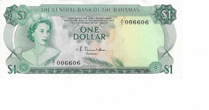 1974 The Central Bank of The Bahamas One Dollar Banknote X 006606