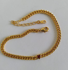 ANKLE CHAIN 18CT GOLD PLATED 28CM LONG CUBAN LINK RED GLASS HEART NEW (101)
