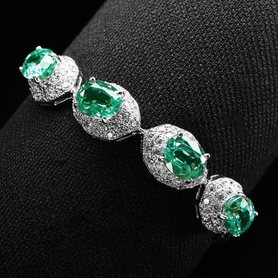 Bluish Green Paraiba Tourmaline 14.35Ct 925 Sterling Silver Handmade Bracelets
