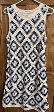 Women's Sleeveless Quilt Block Crochet Dress, Ivory Stretch Lining, Size med