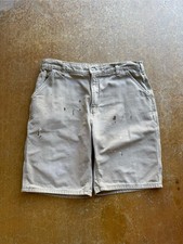 Carhartt Painters Paint Splattered Cream Khaki Workwear Carpenter Shorts 36W