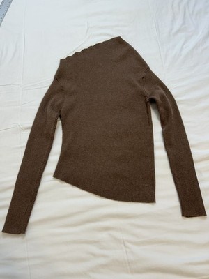COMMENSE Brown Ribbed Knit Asymmetrical  Sweater Women's Size M Cottagecore