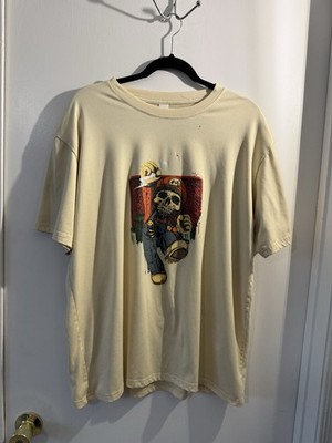 Men s XL Skeleton Plumber Mario-Inspired Graphic T-Shirt Beige Distressed